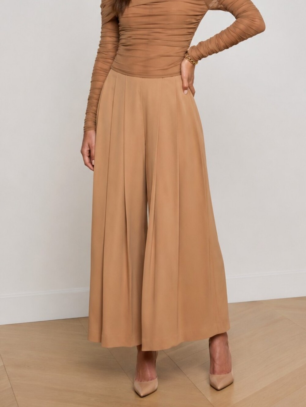 L'AGENCE Novalynn Cropped Pleated Wide-Leg Pants NWT | Cinnamon Swirl | Size 6